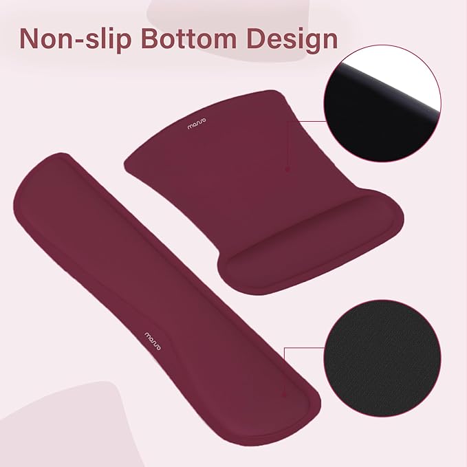 MOSISO Keyboard Mouse Pad Set, Large Gaming Mousepad&Keyboard Wrist Rest&Mouse Wrist Rest&Coaster, Ergonomic Non-Slip Mousepad&Easy Typing Cushion with Memory Foam for Home Office, Wine Red