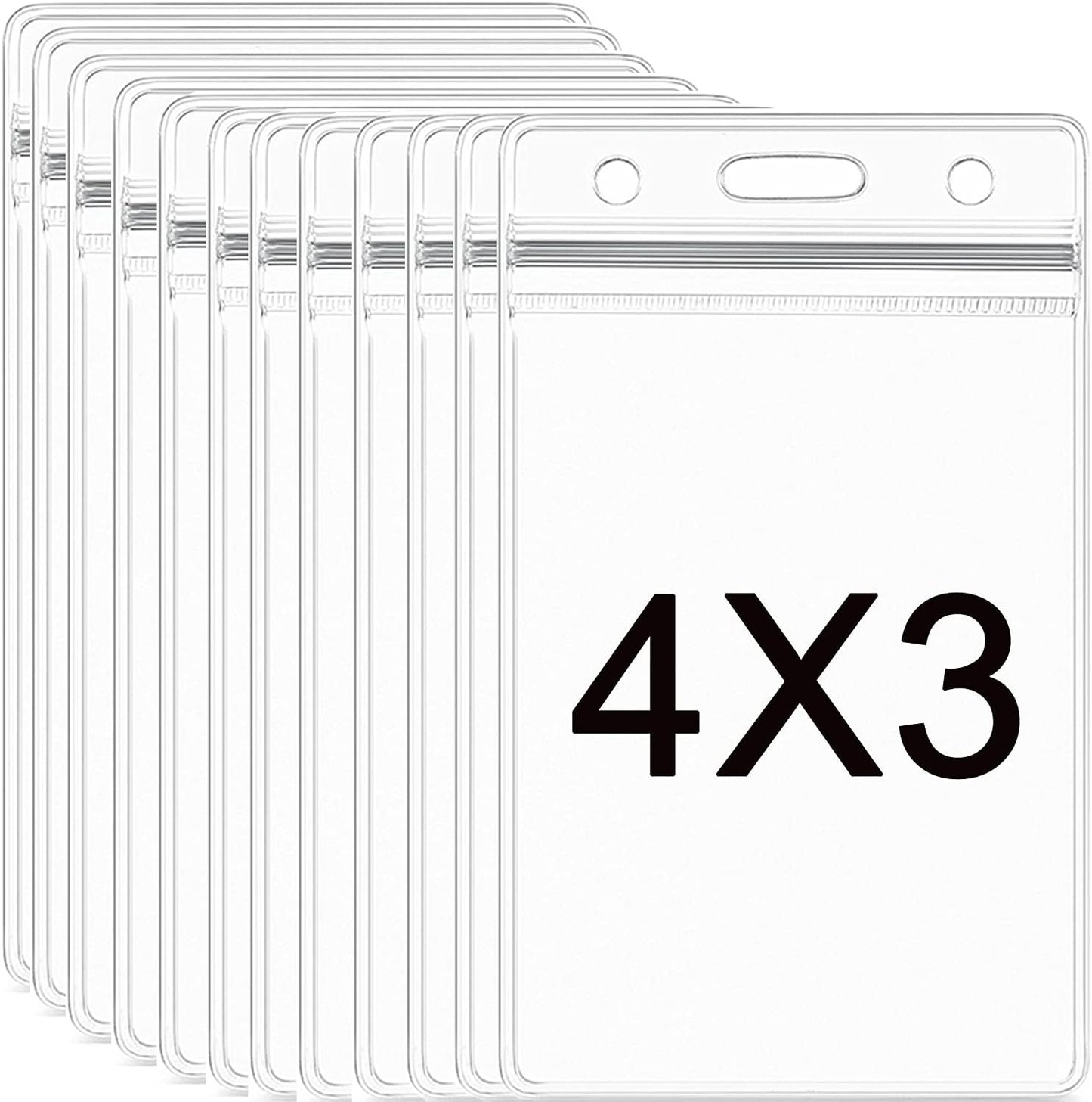 AMUU 12 Pack Vertical Clear Badge Holders Large 4x3 Name Badge Holders Plastic Large Card Protector (Fits 4x3 Nametag Inserts)