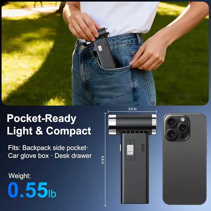 Mini Ultra-Slim Electric Compressed Air Duster, 150,000RPM Brushless Motor, Powerful Airflow for Keyboard/PC/Car, USB-C Rechargeable