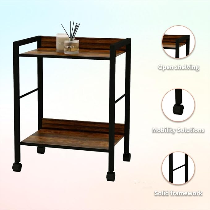 Small Rolling Printer Stand, 2-Tier Mobile Cart with Shelf for Home Office | Roll it beside your desk for printers, beside your sofa for coffee, or beside your bed for books. One cart, every room.