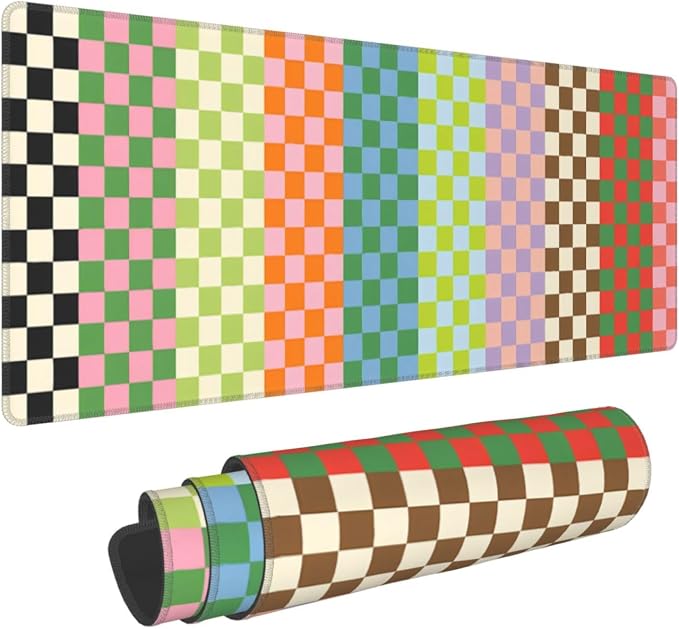 Colorful Checkerboard Gaming Mouse Pad Extended Desk Mat 31.5x11.8in | Gaming Mousepad, Non-Slip Rubber Base, Large Keyboard Pad with Stitched Edges, Desktop Protector, for Office Home