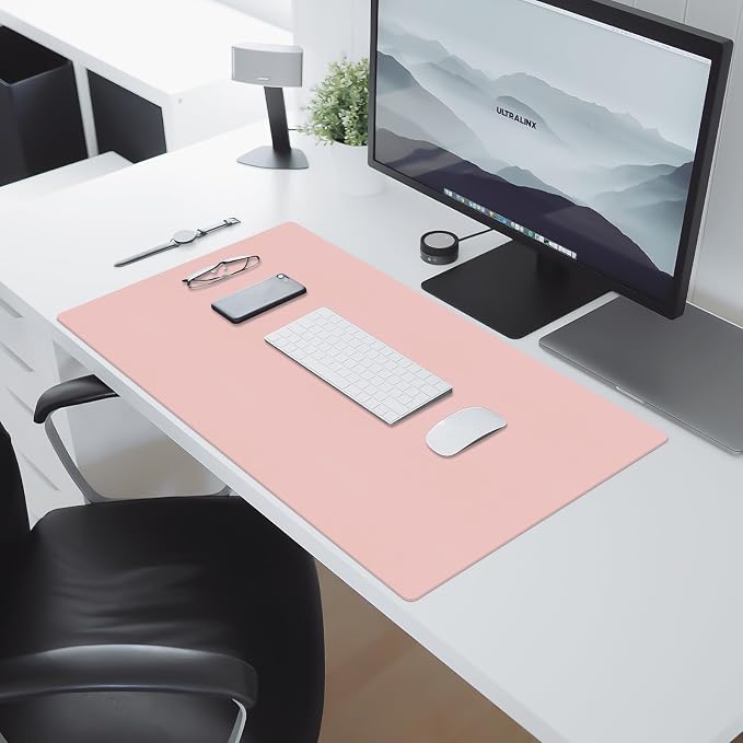 Leather Desk Pad Mat, Pink Desk Mat, 35.4" x 16.9" | Non-slip and Waterproof Computer Mat, Desk Protector for Office/Home, Desk Accessories for Women