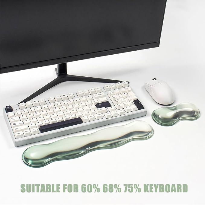 Ergonomic Gel Keyboard and Mouse Wrist Rest Set – Green Clear Wrist Rest for Computer Keyboard 60%/68%/75%, Keyboard Cushion, Comfort & Support for Typing and Gaming