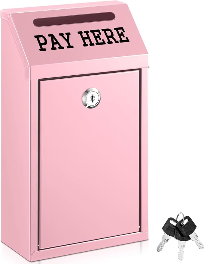 Yaocom Safe Metal Cash Box for Farm Stand – Money Drop and Secure Donation Collection, Wall Mount Lockable Unit with Pre Drilled Holes for Outdoor Self Serve(Pink,10.2 x 5.7 x 2.8 Inch)