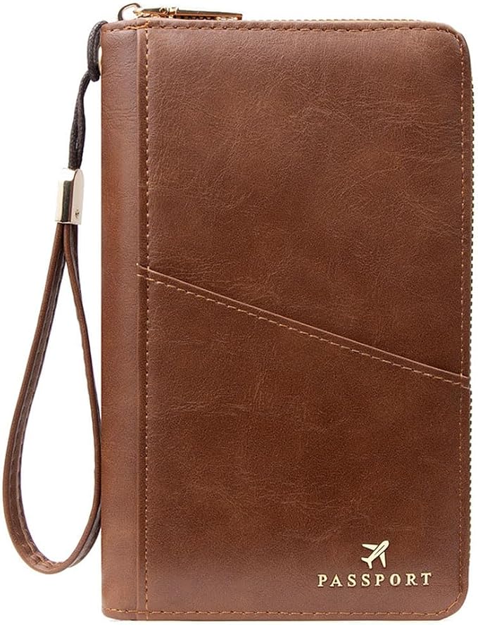 Family Passport Holder for Travel Women and Men RFID Passport Holder with Zipper Passport Case Passport cover Passport Wallet Travel Essentials and Accessories(1-2, Dark Brown)