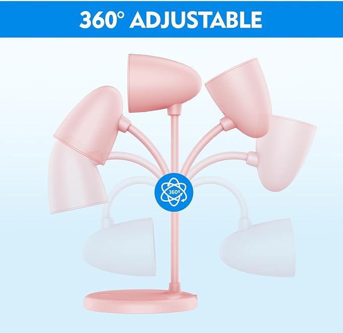 LED Desk Lamp for Home Office,Dimmable Table Lamp 3 Light Colors | Reading Light for Bedside Small Desk Lamp for College Dorm Room,Bedroom Desk Light Pink
