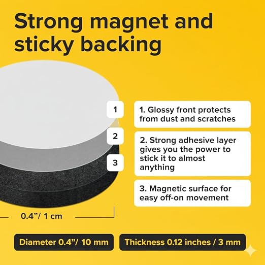 Sticky Flexible Adhesive Magnets for Crafts, 0.4"x0.08" (10x2mm), 250 pcs | Flexible Sticky Magnetic Dots for Office & School Supplies, Whiteboard, Crafts, Fridge, School Projects & Classroom Decor