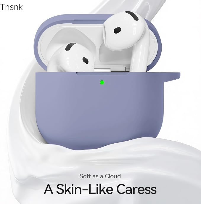 for AirPods 4 Case, TNSNK Silicone AirPod 4 Case Cover Compatible with Apple Airpods 4th Gen, Shockproof Protective Cases for Women Girly with Cleaner Kit and Keychain, Front LED Visible