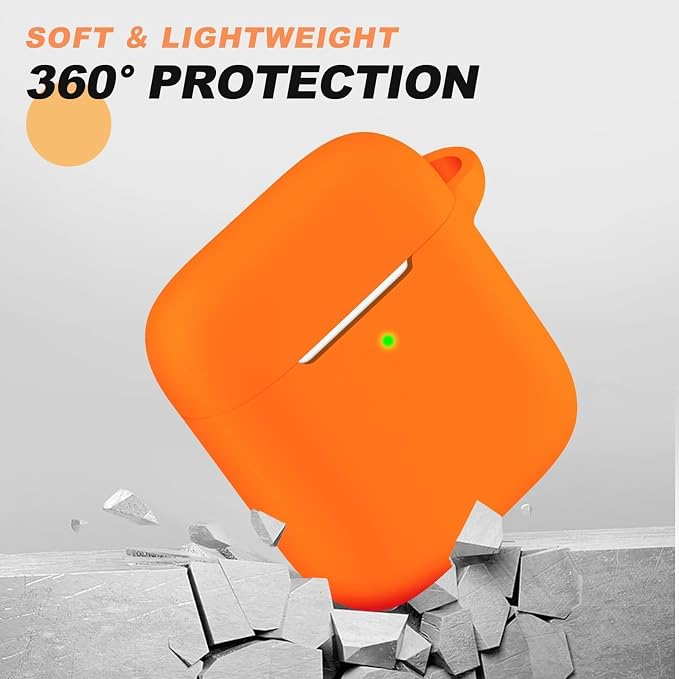 for AirPods 1/2 Case Cover,Come with Cleaner Kit,Soft Skin Silicone Case Cover with Keychain,Full Protective Case for Men and Women,Compatible with AirPods 2nd 1st Generation Case,Orange