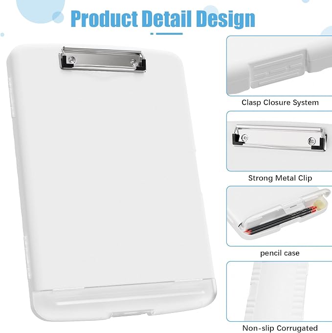 Hongri Clipboard with Storage with Pencil Case, 8.5 x 11 Storage Clip Board | High Capacity Organization Box for A4 Letter Legal Paper, Heavy Duty Folio & Side-Opening for Nurses, Teachers, White