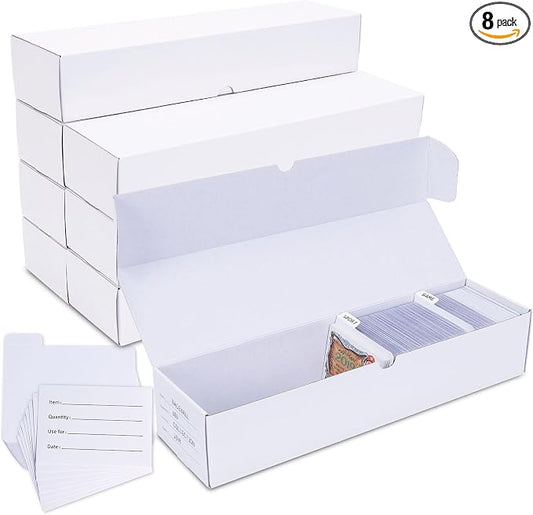 Trading-Card Storage Box, 8-Pack • 1000 Count Corrugated Cardboard Storage Box with dividers & labels for TCG/Magic/Mtg storage and Collection, 14.4 INCH Horizontal