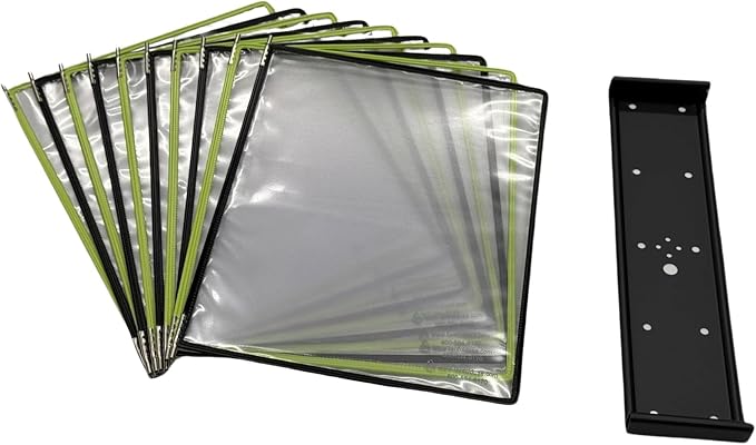 Tarifold Wall Mount Reference System, 10 Pockets, Expandable, Black | 10 double-sided PVC pockets hold 20 letter-size sheets, sturdy wall-mount bracket, snap-on index tabs, easy to install
