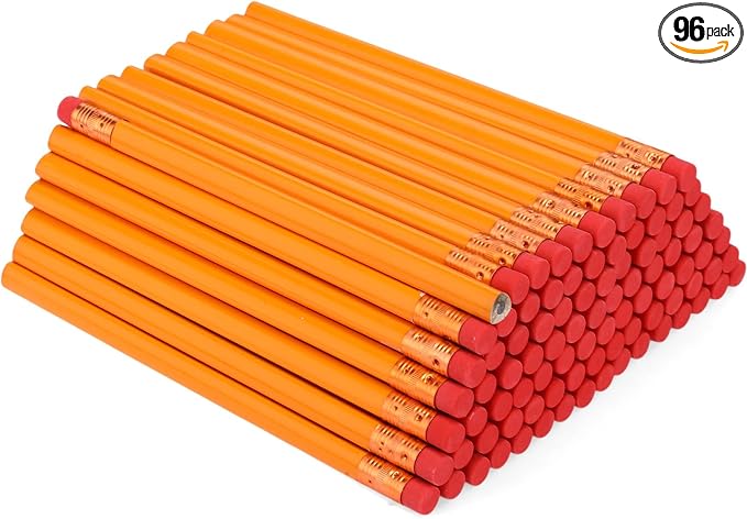 Fainne 96 Pcs Jumbo Pencil with Black Core Cedar Wooden Pencil with Eraser for Carpenters Students Teachers School Construction Woodworkers Beginners Office Workers(Orange,Triangle)