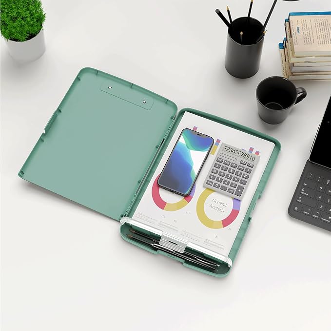 Hongri Clipboard with Storage with Pencil Case, 8.5 x 11 Storage Clip Board | High Capacity Organization Box for A4 Letter Legal Paper, Heavy Duty Folio & Side-Opening for Nurses, Teachers, Dark Green