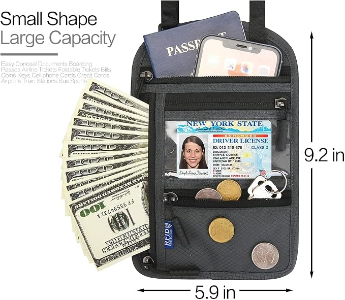 Neck Wallet Lightweight RFID Blocking Waterproof Travel Pouch Passport Wallets for Women Men