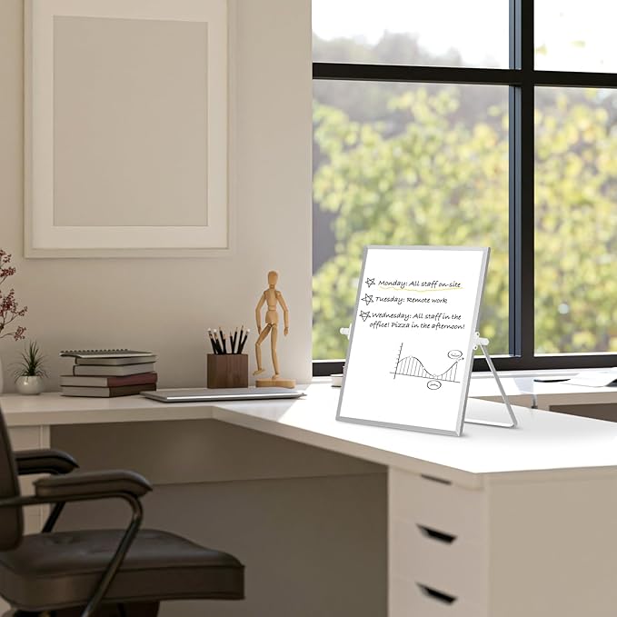 Double-Sided Magnetic White Board with Stand, 18" x 14" | Dry Erase Board with Stand, Desktop Whiteboard Easel , Portable Small White board dry erase for Drawing, Office, Home