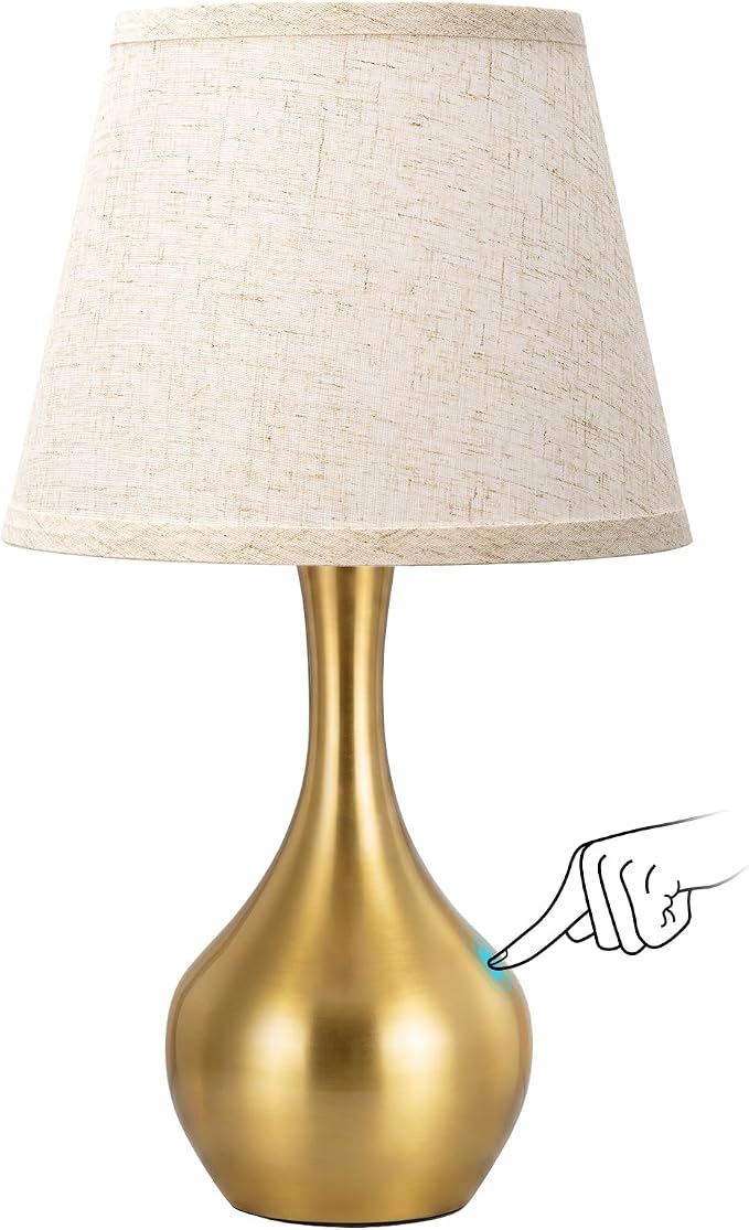 16.1" Touch Table Lamp for Nightstand, 3 Way Dimmable Small Bedroom Lamp | Touch Control, Bulb Included, Gold Bedside Lamps for Desk, Night Stands, Living Room, End Table, Corded