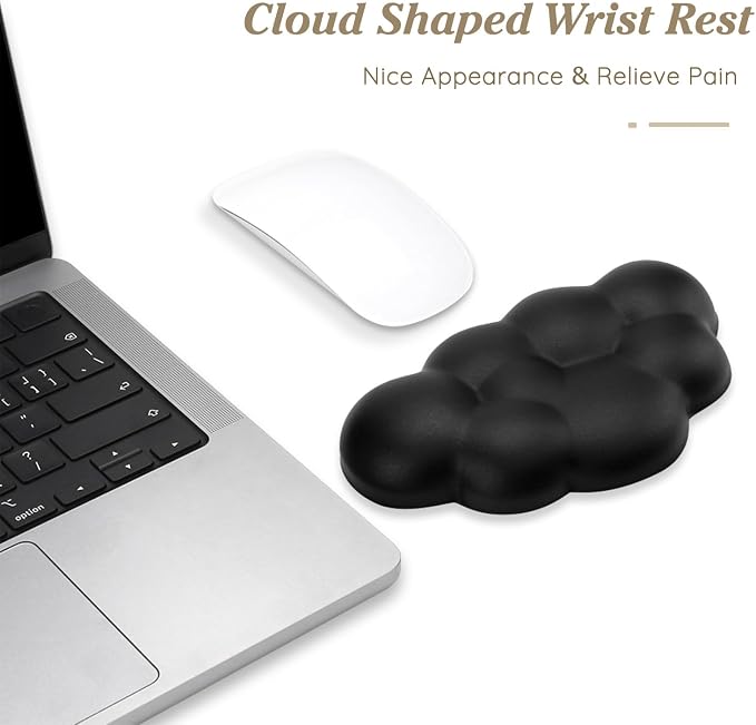 Cloud Wrist Rest Cushion for Mouse Ergonomic Soft PU Leather Memory Foam Wrist Pain Relief Mouse Wrist Support Pad with Anti-Skid Base for Office School Home Laptop & Computer Mouse (Black)