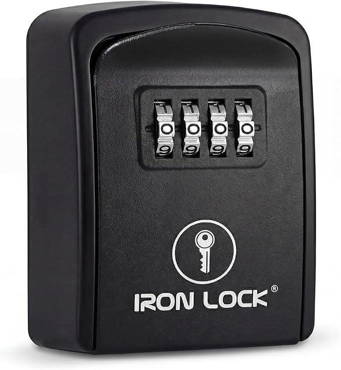 Iron Lock® Small Wall Mount Key Lock Box for Keys Outside (Black) | Combination Lock, Resettable 4-Digit Code, Screw-In Wall Mount, Weather-Resistant Metal, No Battery or App, Holds 2 to 5 Keys