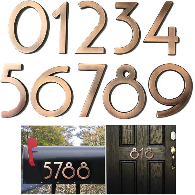 20 Pack Mailbox Numbers 0-9, 2.76 Inch High, Door Address Numbers Stickers for Apartment, House, Room, Office, Cars, Trucks, Bronze Plating Process Number Sign