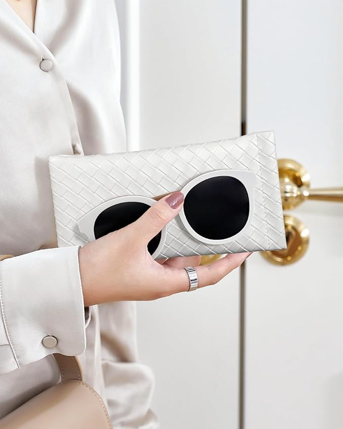4 Pcs Squeeze Top Sunglass Case with Cleaning Cloth, Soft Leather Eyeglass Case Portable Sunglasses Pouch