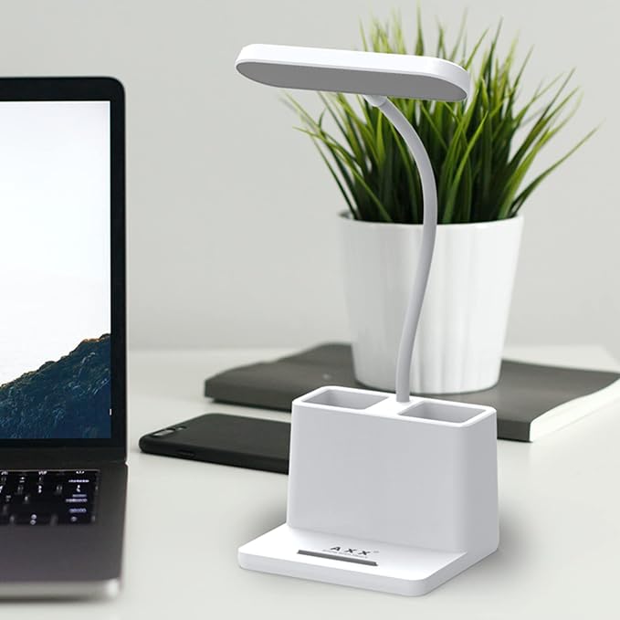 Small Desk Lamp, Rechargeable Cute Table Light for Kids Teens | for College Dorm Room, Home Office, Bedroom, White, LED, Pen Holder, Mini, Gooseneck, Computer Task, Desktop Study