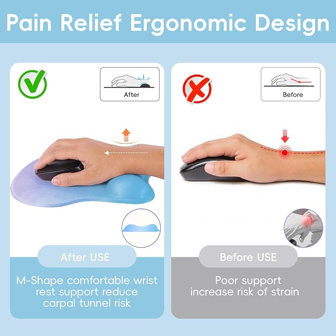 Mouse Pad with Wrist Rest Ergonomic Mouse Pad with Comfortable M-Shape Pain Relief Wrist Support Non-Slip PU Base Mousepad for Laptop, Office & Home (Blue Violet)