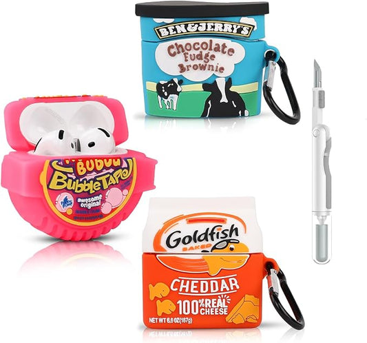 (3Pack+Cleaner Pen) XMBYGY Case for AirPods 4 Wireless Earbuds with 3 in 1 Cleaning Pen kit, Silicone Cute Cartoon Charging Case Shockproof Protective Cover and Carabiner for AirPods 4th Generation