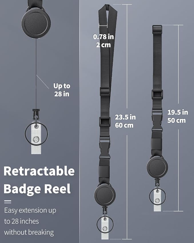 Uniclife Retractable Adjustable Lanyard Heavy Duty Neck Lanyard with Retractable Badge Reel Quick-Release Buckle and Adjustable Length Strong Wide Nylon Strap with Sliding ID Badge Holder