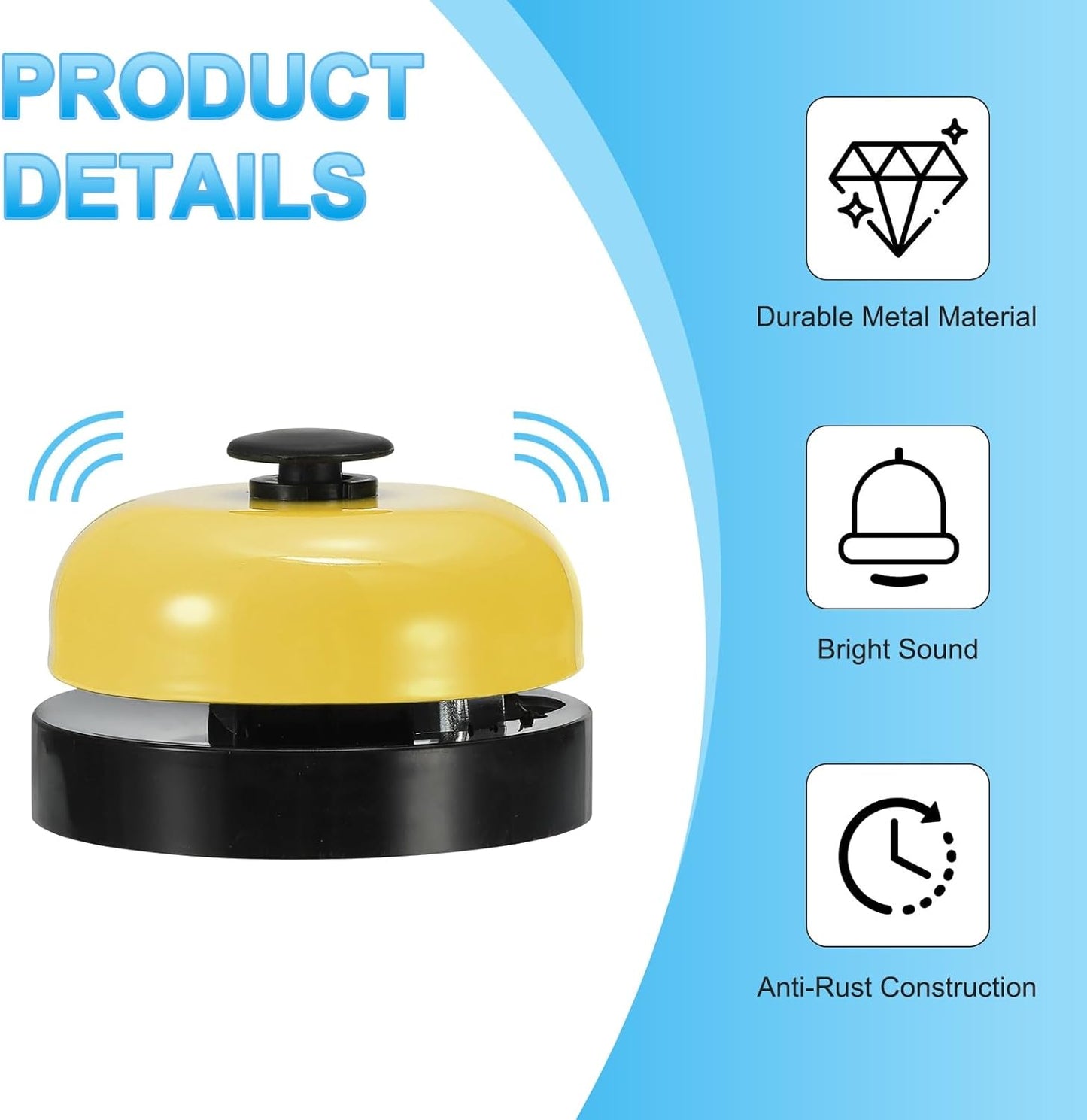 PATIKIL 4 Pcs Desk Call Bell 2.5" Dia with Metal Anti-Rust Construction Black/Yellow