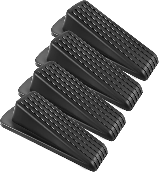 JZWBLILY Door Stoppers for Bottom of Door on Floor, Premium Rubber Door Stopper Wedge, Floor Sturdy Stackable Door Stops for Carpet Heavy Duty Door, Door Gaps (Black, 4 Pack)