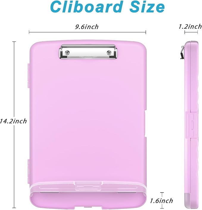 Rimilak Clipboard with Storage, 8.5 x 11'' High Capacity Clip Board, Pink | Smooth Writing, Side-Opening Plastic Folder with Pen Holder, Size 14.2 x 9.6 x 1.2″ ,for Classroom, Teacher, Student