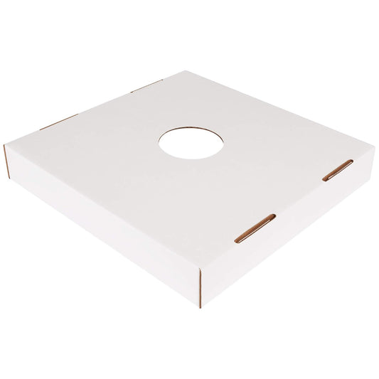 AVIDITI 40 or 50 Gallon Corrugated Cardboard Trash Can and Recycling Bin Lids with Hole (10-Pack) 18"L x 18"W x 3"H, White, Reusable and Disposable Garbage Lid for Parties and Outdoor Events