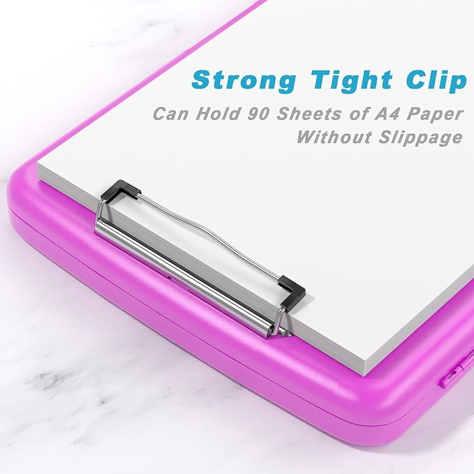 Rimilak Clipboard with Storage, 8.5 x 11 High Capacity Clip Board, Magenta | Smooth Writing, Side-Opening Plastic Folder with Pen Holder, Size 14.2 x 9.6 x 1.2″ ,for Classroom, Teacher, Student