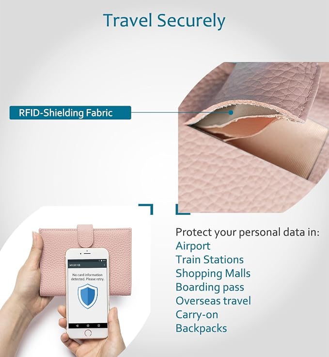 Leather RFID Slim Passport Holder for Travel Women, Gift Ready | Pink Passport Wallet for Women with RFID Protection, Passport Cover, Card Slots, Zipper Coin Pocket, Travel Organizer