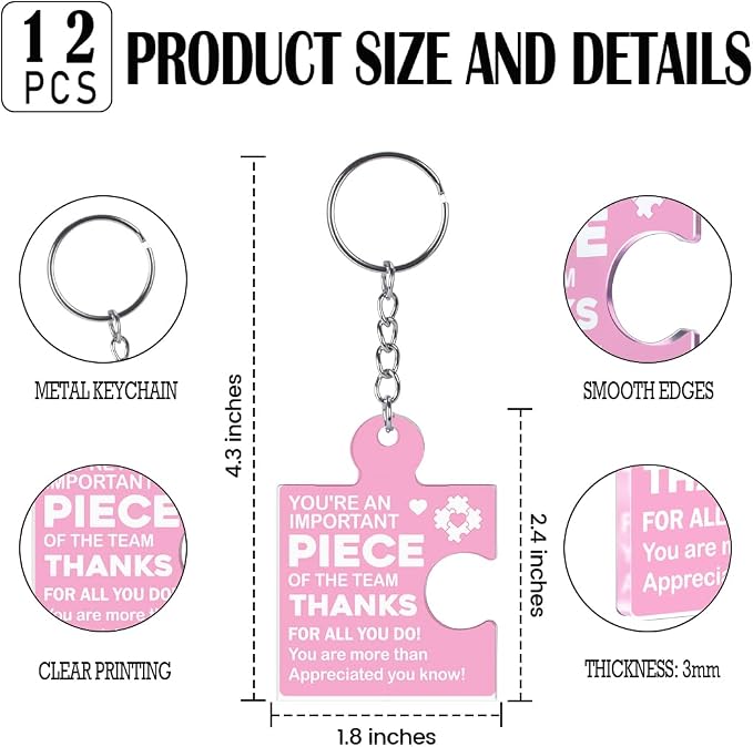 Team Appreciation Gifts Bulk Thank You Keychains for Coworkers | Gift Set for Employee, Staff, Teachers, Teamwork Puzzle Piece Keyring, Acrylic
