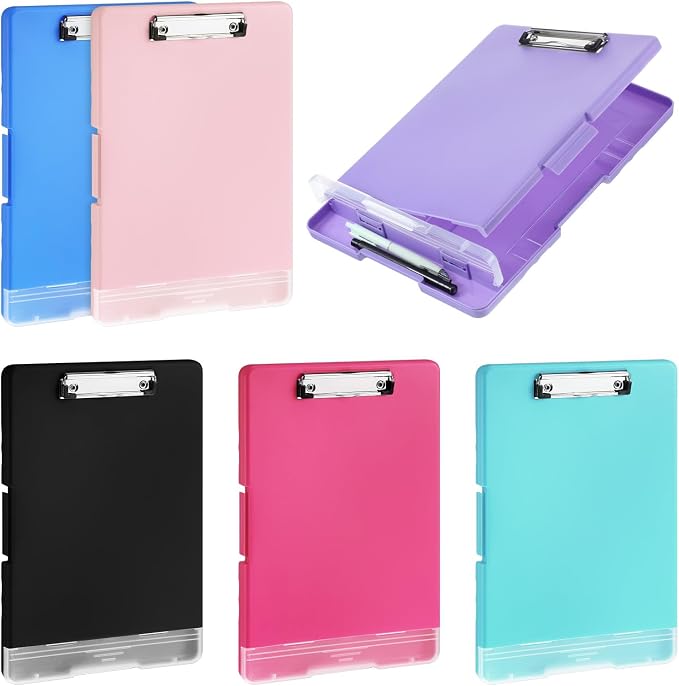 6 Pcs Plastic Clipboard with Storage, A4 Colorful Waterproof Clipboards with Pen Holder, Heavy Duty Nursing Clipboard Folder, Side-Opening Nursing Clip Board for Office, Nurses (Multicolor)