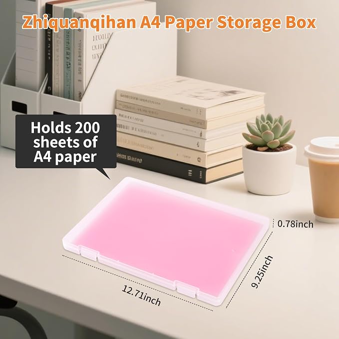 4 Pack A4 Frosted Paper Organizer Box,Project Scrapbook Paper Organizer Containers Portable File Storage with Tight Latch & Suspension Hole & Christmas Stickers for Art Supplies 8.5" x 11" US Letter
