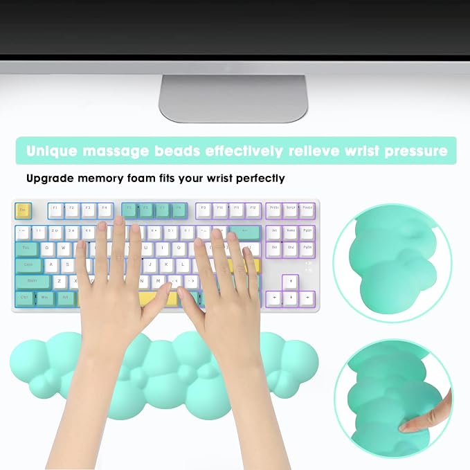 ATTACK SHARK Cloud Gaming Keyboard Wrist Rest Pad,Memory Foam Keyboard Palm Rest,Ergonomic Hand Rest,Wrist Rest for Computer Keyboard,Laptop,Mac,Lightweight for Easy Typing Pain Relief(Green)