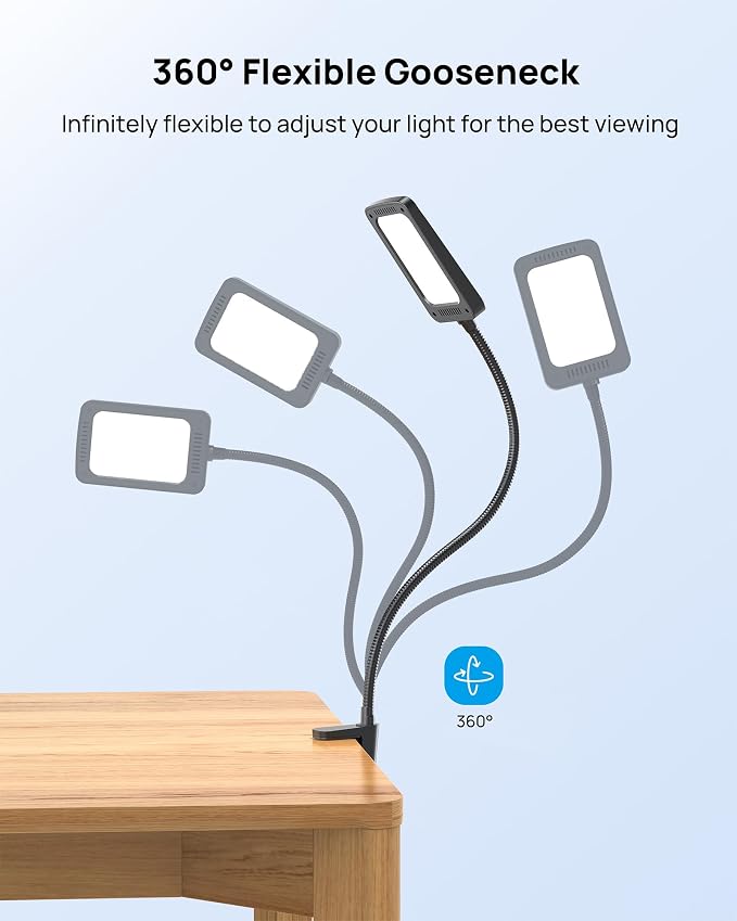 TROND LED Desk Lamp with Clamp, 6000K Daylight, Flexible Gooseneck on Light | 1000LM Super Bright 3-Level Dimmable Desk Light Extra-Long, Eye-Care Clamp Lamp for Painting, Workbench,Reading