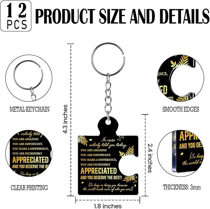 Team Appreciation Gifts Bulk Thank You Keychains for Coworkers | Gift Set for Employee, Staff, Teachers, Teamwork Puzzle Piece Keyring, Acrylic