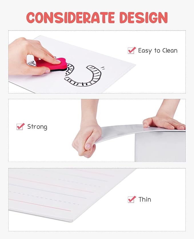 GAMENOTE 6 Pack Magnetic Dry Erase Lap Boards, Lined and Blank, 9 x 12 in | 6 pack double sided 9 x 12 boards pair a lined side with a blank side for reusable writing practice