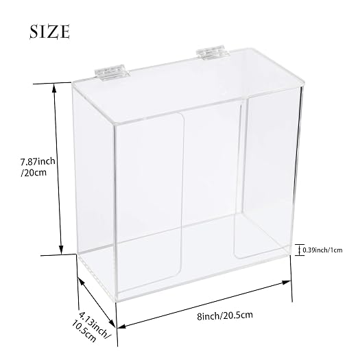 Face Mask Dispenser Box Holder Acrylic Case Hygiene Station with Lid. Countertop/Wall Mount Storage Container for Disposable Masks, Gloves, Napkins, Hairnets, Shoe Covers. Clear