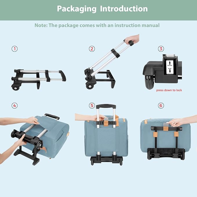 MATEIN Rolling Teacher Bag with Wheels, 15.6 Inch Rolling Tote Bag for Work | Detachable Cart, with Insulated Lunch Box, Computer Bag, Rolling Briefcase for Nurse Work Business Office