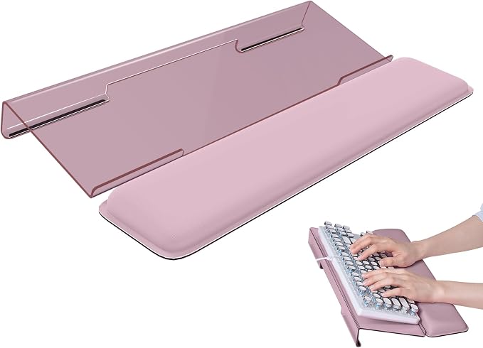 Laborio Computer Keyboard Wrist Rest, Keyboard Riser Stand for Desktop | Rose Pink, Ergonomic Acrylic Keyboard Holder, Non-slip Wrist Pad, Pain Relief for Typing, Multiple Colors