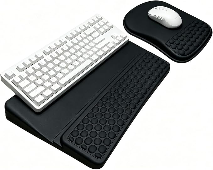 Keyboard Wrist Rest -Ergonomic Keyboard Stand with Wrist Rest- with Carpal Tunnel Pain Relief Massage Bumps and Full Memory Gel Design - Ideal Frequent Computer (Black)