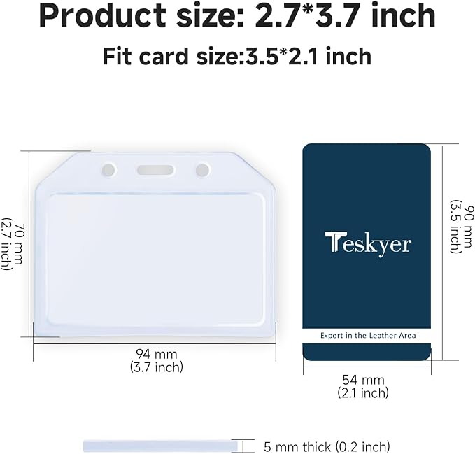 Teskyer 2 Pack Heavy Duty Retractable Badge Holders with Carabiner Reel Clip and Extra Thick Clear Name Tag ID Card Holders, Horizontal