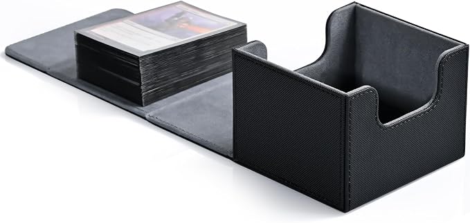 ZLCA Card Deck Box with 2 Dividers for MTG Cards, Large Horizontal Card Storage Box Fits 150+ Single Sleeved Cards, PU Leather Commander Deck Box for TCG CCG (Black)