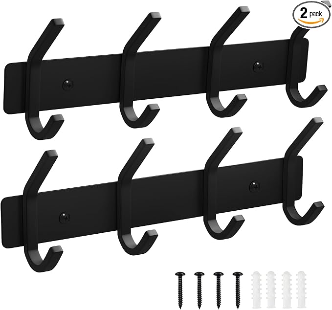VAEHOLD Wall Hooks, Heavy Duty Aluminum Towel Hooks for Hanging Coat, Hat, Key, Clothes, Closet Hook Wall Mount for Kitchen, Bathroom, Office (“C“ Shape Coat 4 Hooks 2 Pack)