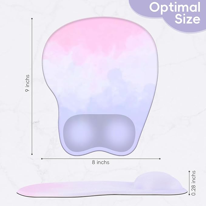 Mouse Pad with Wrist Rest Ergonomic Mouse Pad with Comfortable M-Shape Pain Relief Wrist Support Non-Slip PU Base Mousepad for Laptop, Office & Home (Purple Pink)